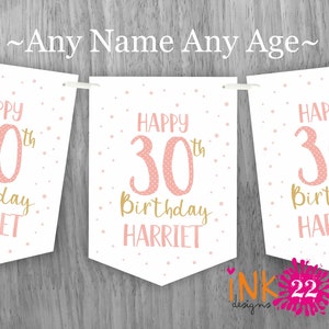 Personalised Birthday party decoration banner bunting garland Milestone 18th, 21st, 30th, 40th, 50th, 60th