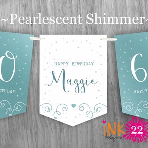 Personalised Birthday party decoration banner bunting garland 18th, 21st, 30th, 40th, 50th, 60th Rose Gold, Sage Green, Teal, Purple or Gold Teal