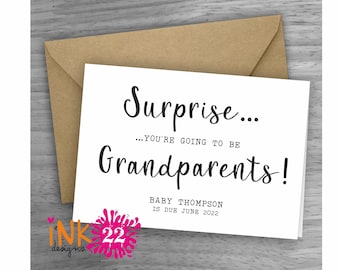 Personalised Card, New baby announcement for Grandparents, Auntie & Uncle Surprise, you are going to be a... personalized