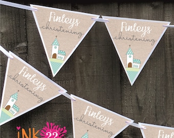 Personalised party decoration banner bunting garland Christening or baptism New baby churchpersonalized
