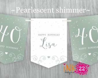 Personalised Birthday party decoration banner bunting garland 16th 18th, 21st, 30th, 40th, 50th Rose Gold, Sage Green, Teal, Purple or Gold
