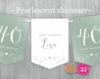 Personalised Birthday party decoration banner bunting garland 16th 18th, 21st, 30th, 40th, 50th Rose Gold, Sage Green, Teal, Purple or Gold