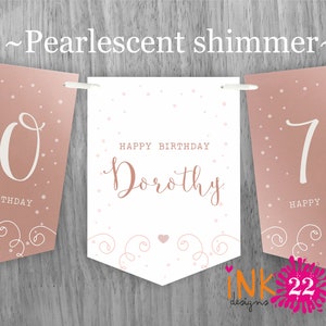 Personalised Birthday party decoration banner bunting 18th, 21st, 30th, 40th, 50th, 60th 70th 80th Rose Gold, Sage Green, Teal, Purple Gold