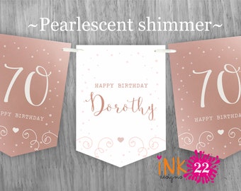 Personalised Birthday party decoration banner bunting 18th, 21st, 30th, 40th, 50th, 60th 70th 80th Rose Gold, Sage Green, Teal, Purple Gold