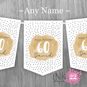 Personalised Birthday party decoration banner bunting garland Milestone 18th, 21st, 30th, 40th, 50th, 60th Gold Purple Blue Pinkpersonalized