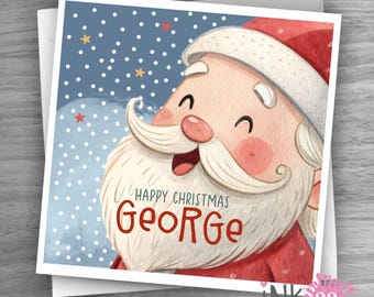 Personalised Kids Christmas card, Add any name, cute Santa face personalized