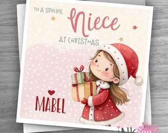 Personalised pink Girls Christmas card, Add any name, for Daughter, Niece, Granddaughter, Sister etc... personalized