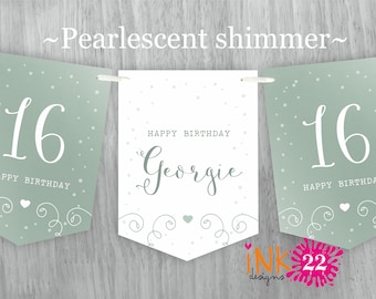 Personalised Birthday party decoration banner bunting garland 16th 18th, 21st, 30th, 40th, 50th Rose Gold, Sage Green, Teal, Purple or Gold