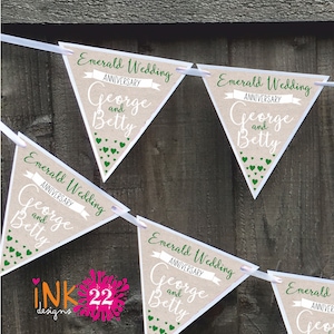 Personalised party decoration banner bunting garland Emerald 55th wedding anniversary