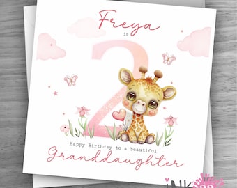 Personalised Giraffe Birthday Card Daughter, Granddaughter, Niece, Goddaughter, Sister 1st, 2nd, 3rd, 4th personalized