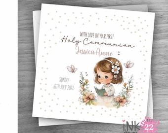 Personalised 1st Holy Communion Card, Girl, First Communion, Cute personalized
