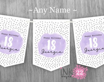 Personalized Milestone Birthday Banner: Purple, Blue, Pink, Gold personalized