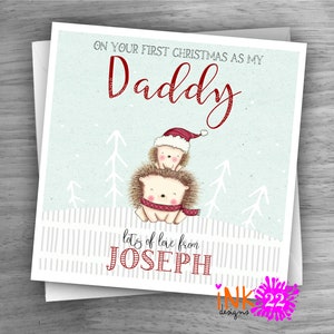 Personalised Hedgehog 1st First Christmas as my Daddy, Mummy Card (Babys 1st christmas)