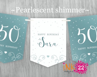 Personalised Birthday party decoration banner bunting garland 30th, 40th, 50th, 60th 70th Rose Gold, Sage Green, Teal, Purple or Gold