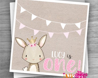 Personalised Birthday Card, Bunny Princess, Daughter, Granddaughter, Niece, Goddaughter, Sister 1st, 2nd 3rdpersonalized