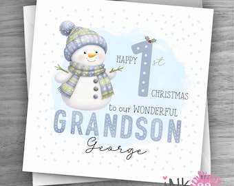 Personalised Christmas card New baby Boy Girl, Baby's 1st First Christmas Cute Snowman Pink or Blue personalized