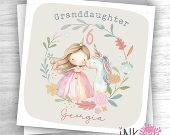 Personalised Birthday Card, Unicorn Princess, Daughter, Granddaughter, Niece, Goddaughter, Sister 3rd 4th 5th 6th 7th 8th 9thpersonalized