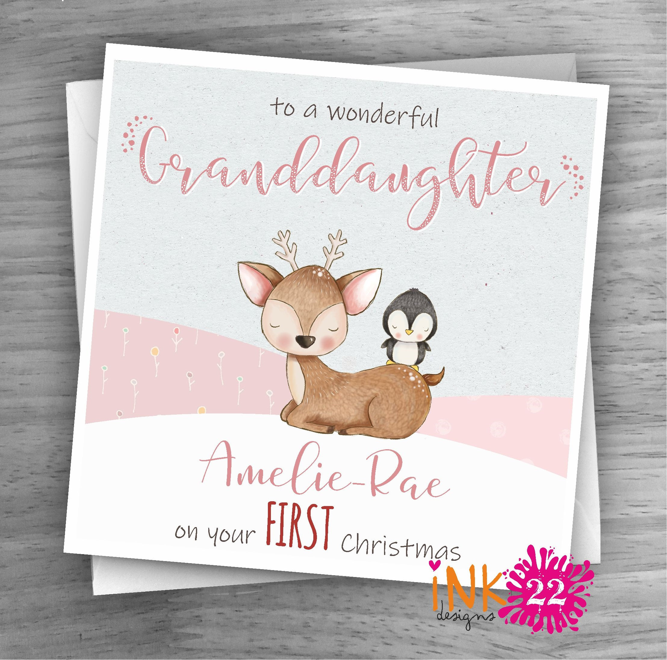Handmade Personalised Cute Penguin Baby/'s First Christmas Card Son Daughter