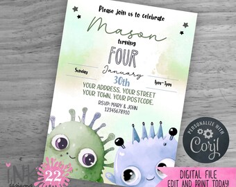 Editable Digital Monster Birthday Invitation - Any Age  - DIY Printable - 1st, 2nd, 3rd, 4th, 5th, 6th, 7th, 8th Birthday party invite