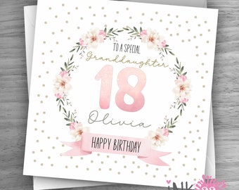 Personalised 18th 21st 30th 40th 50th 60th  Birthday Card, Any Name and relation, Daughter, Friend, Niece, Auntie, Sister in law, Floral