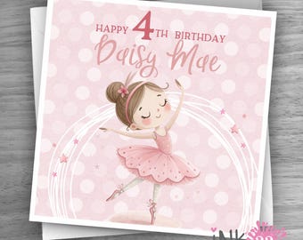 Personalised Custom Birthday Card, Ballerina 3rd 4th 5th 6th 7th Ballet Dancer personalized
