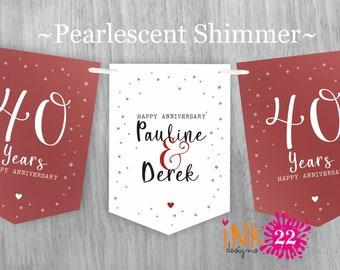 Personalised Anniversary party decoration banner bunting garland Milestone Ruby, Golden, Diamond, Silver, Coral, Pearl