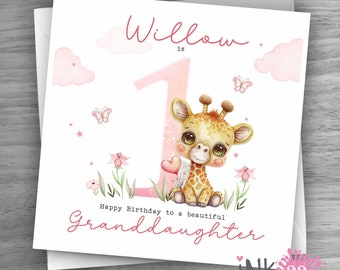 Personalised Birthday Card, Giraffe, Daughter, Granddaughter, Niece, Goddaughter, Sister 1st, 2nd, 3rd,4thpersonalized