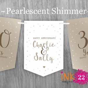 Personalised Anniversary party decoration banner bunting garland Milestone Ruby, Golden, Diamond, Silver, Coral, Pearl