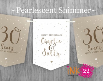 Personalised Anniversary party decoration banner bunting garland Milestone Ruby, Golden, Diamond, Silver, Coral, Pearl