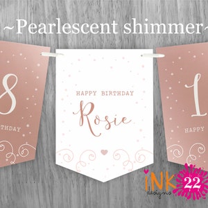Personalised Birthday party decoration banner bunting garland 18th, 21st, 30th, 40th, 50th, 60th Rose Gold, Sage Green, Teal, Purple or Gold image 1