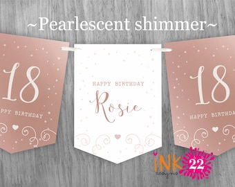 Personalised Birthday party decoration banner bunting garland 18th, 21st, 30th, 40th, 50th, 60th Rose Gold, Sage Green, Teal, Purple or Gold