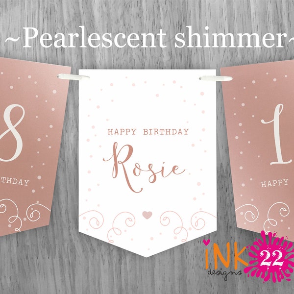Personalised Birthday party decoration banner bunting garland 18th, 21st, 30th, 40th, 50th, 60th Rose Gold, Sage Green, Teal, Purple or Gold