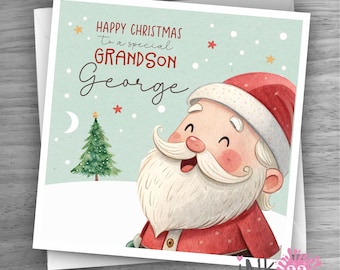 Personalised Kids Santa Christmas card, Add any name, for Son, Grandson, Brother, Nephew personalized