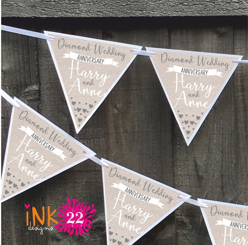 Personalised party decoration banner bunting garland Diamond 60th wedding anniversary image 1