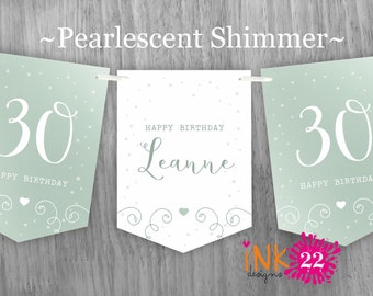 Personalised Birthday party decoration banner bunting garland 18th, 21st, 30th, 40th, 50th, Rose Gold, Sage Green, Teal, Blue, Purple Gold