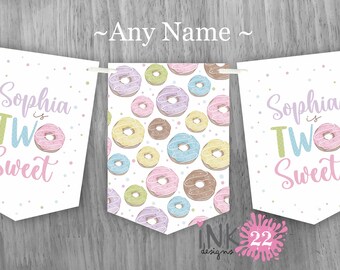 Personalized Donut Birthday Banner: 'Two Sweet' 2nd Birthday Bunting Personalised