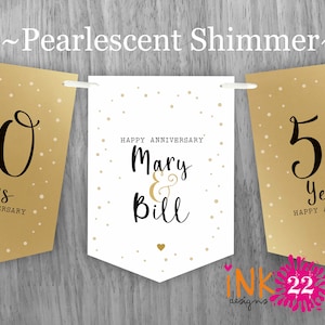 Personalised Anniversary party decoration banner bunting garland 40th Ruby 50th Golden 60th Diamond 25th Silver 35th Coral, 30th Pearl