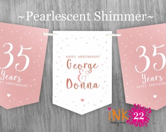 Personalised Anniversary party decoration banner bunting 40th Ruby 50th Golden 60th Diamond 25th Silver 35th Coral 30th Pearl personalized