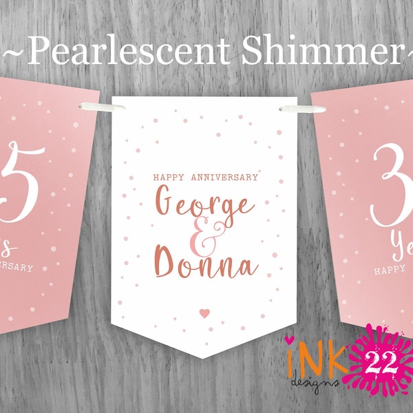 Personalised Anniversary party decoration banner bunting 40th Ruby 50th Golden 60th Diamond 25th Silver 35th Coral 30th Pearl