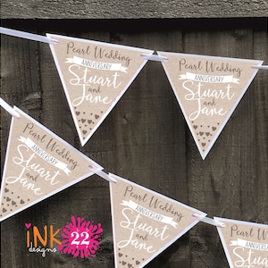 Personalised party decoration banner bunting garland Pearl 30th wedding anniversary