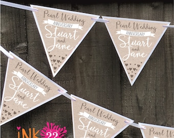 Personalised party decoration banner bunting garland Pearl 30th wedding anniversarypersonalized