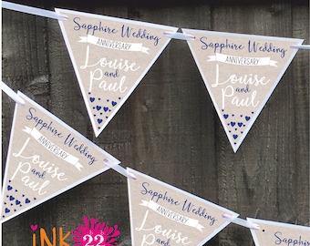 Personalised party decoration banner bunting garland Sapphire 45th wedding anniversary personalized