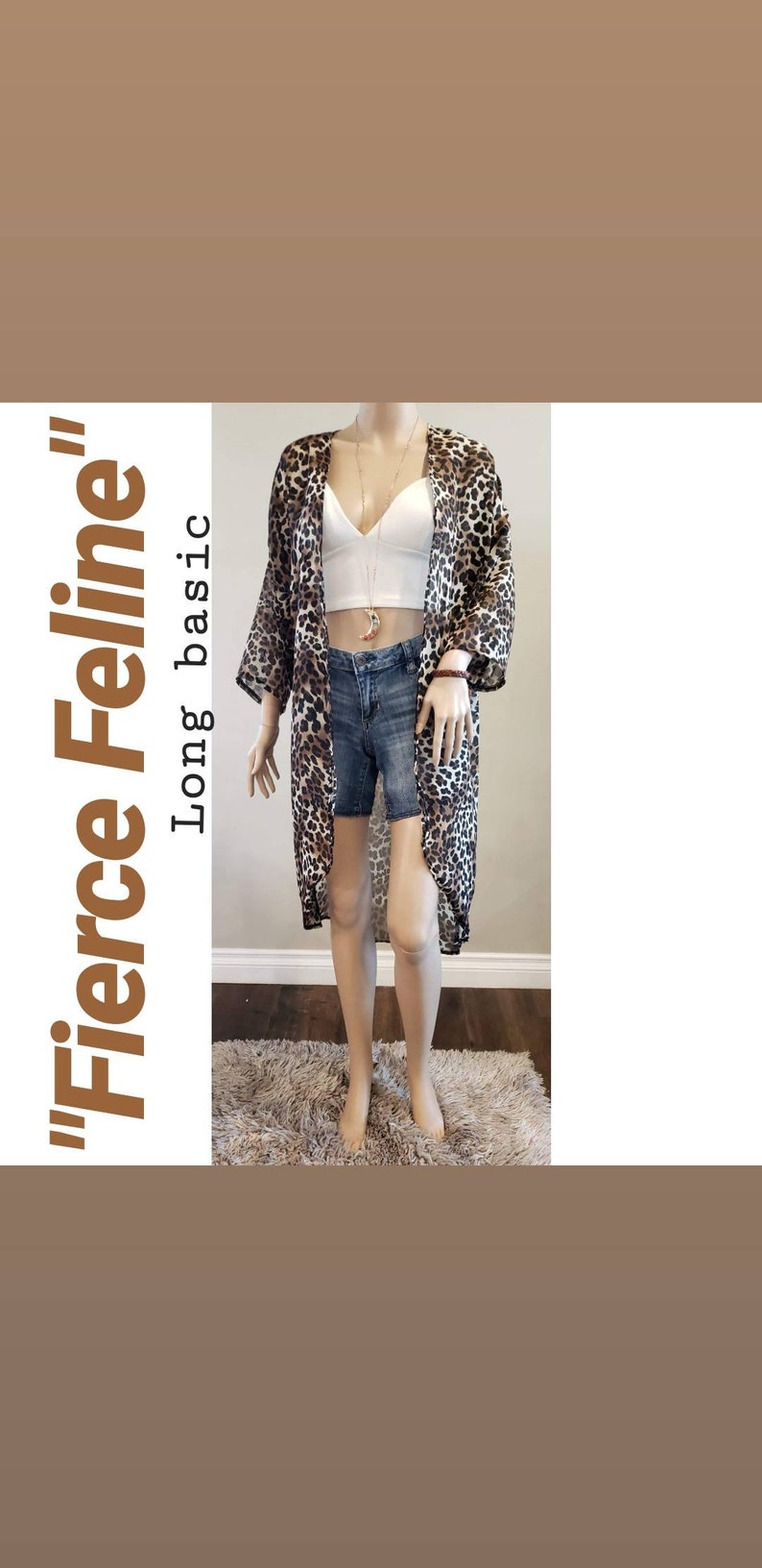 sheer fabric kimono swimwear Fierce Feline- Long cover up beachwear animal print