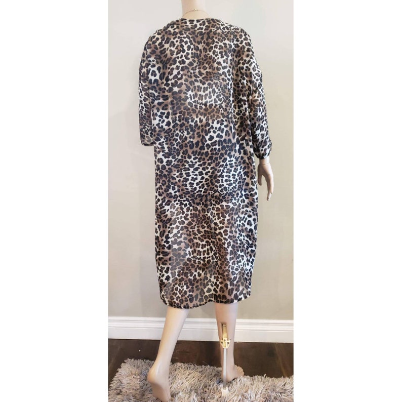 sheer fabric kimono swimwear Fierce Feline- Long cover up beachwear animal print