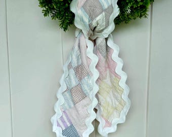 Vintage Quilt Wreath Sash: Pastel Farmhouse Door Decor