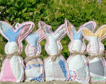 Quilt Bunny Pillow: Rustic Farmhouse Tier Tray Decor (10&quot;)