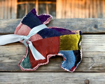 Antique Quilt Dog Pillow - Rustic Farmhouse Bowl Filler, Repurposed quilted dog for tiered tray decors, unique handmade dog decor gift