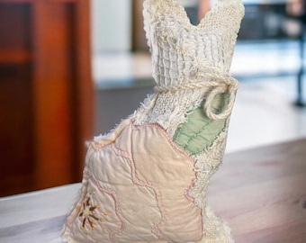 Handmade Antique Quilt Cat Pillow: Shabby Chic Farmhouse Decor