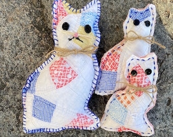 Handmade Quilt Kitten Pillows (Set of 3): Shabby Chic Farmhouse Decor