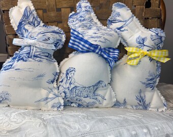 Vintage Toile Bunny Rabbit: French Country Easter Decor (8 inch)